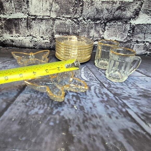 Set of 9 pieces vintage Glass with gold trim - Picture 6 of 6